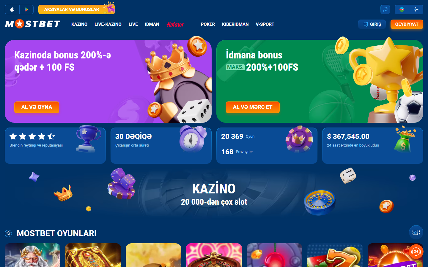 Mostbet saytının ekran görüntüsü